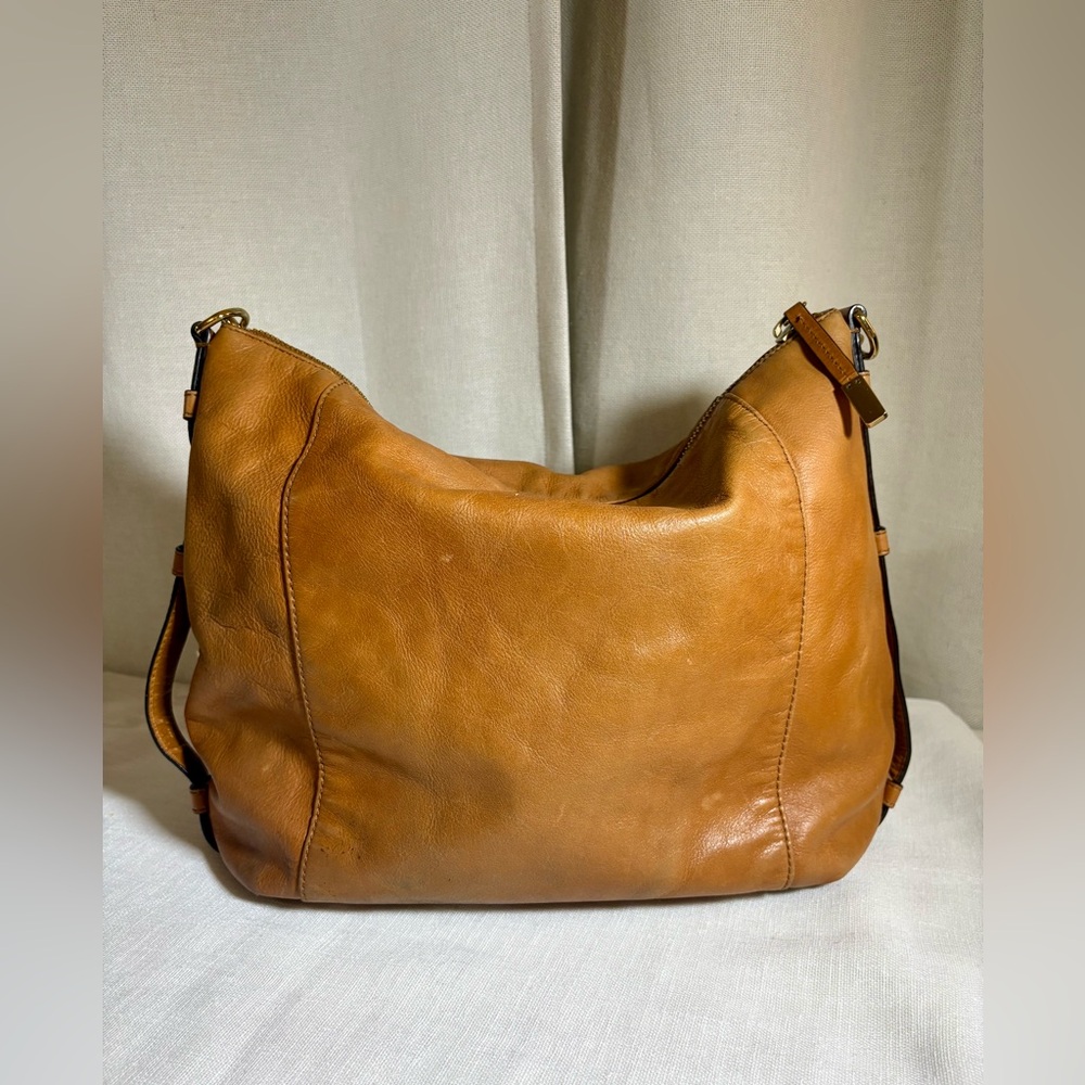 Michael Kors Bedford Large Leather Shoulder Bag Tan Luggage Brown Hobo - Picture 11 of 15